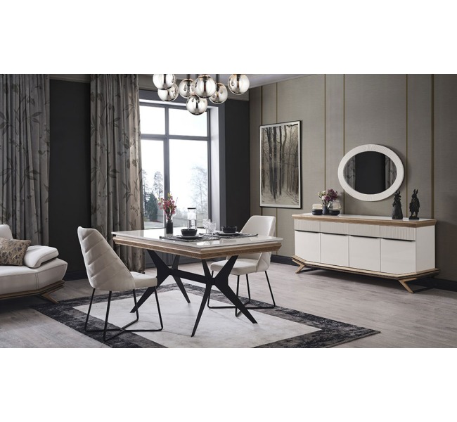 Masarati Beyaz Ahşap Yemek Odası 